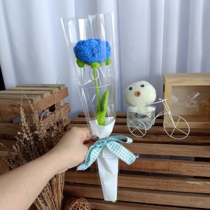 TTEEN GIFT Crochet Flower Handmade Hand-woven Knitted Roses Tulip Flower Bouquet Wool Birthday Teachers Girl Friend Graduation Gifts 勾线编织针织花束