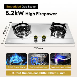 Double Burner Stainless Steel Gas Stove with Electronic Ignition Gas Stove with Tempered Glass Top Black