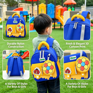 AILEBE Kids Bag Durable Nylon Waterproof Backpack Lightweight With Breathable Shoulder Straps Fresh Elegant 3D Cartoon Print Various Styles For Boys Girls 3-8 Years