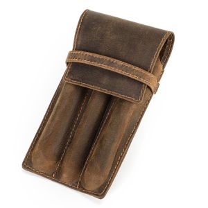 CSQ63 Leather Pen Pencil Case Handmade Large Capacity Pen Pouch Holder Retro Durable  Organizer School