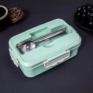 GXY Microwave Lunch Box with Spoon Chopsticks Food Storage Container Wheat Straw Dinnerware Children Kids School Office Bento Box