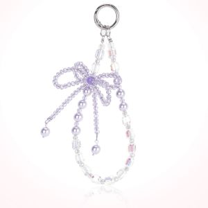 BasicSpark Phone Strap Bowknot Clear White Pearl Phone Charm Ins Style Womens Crystal Lanyard | Gantungan Telefon Cantik