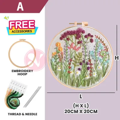 《 𝗔𝗥𝗧 𝗦𝗣𝗥𝗢𝗨𝗧 》 DIY Embroidery Kit Starter Pack Flower Sewing Needlework Set Sulaman DIY 刺绣材料包 NWD
