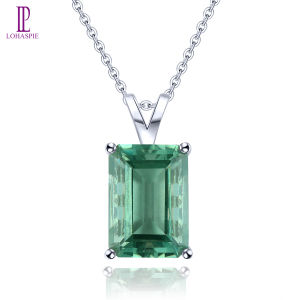 Lohaspie Jewelry Genuine 8.8 Carats Pendant Silver 925 Original Natural Green Fluorite Pendant Octagon Cut Gemstone Birthstone Pendant For Women Jewelry Birthday Gift