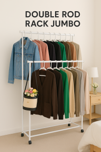 DOUBLE ROD RACK dan SINGLE Rod Rack Gantung Rak Serbaguna Pakaian Baju Hijab Gantungan Laundry Pajangan Display Stand Hanger Berkualitas Murah