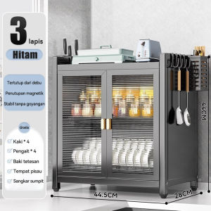 Rak Rak Piring Dapur Rak Lemari Multifungsi dengan Pintu Kabinet Sepenuhnya Tertutup Anti Serangga
