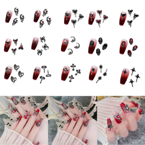 10 chiếc vẻ đẹp nghệ thuật vẽ móng tay hợp kim Gothic cổ điển đầu lâu bạc trang trí móng nghệ thuật Halloween Punk 3D Phụ kiện móng tự làm tối