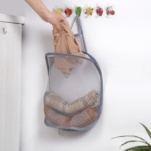 Dirty Clothes Laundry Basket Wall-Mounted Hanging Storage Basket for Space Saving Mesh Fabric Dirty Clothes Washing Bag