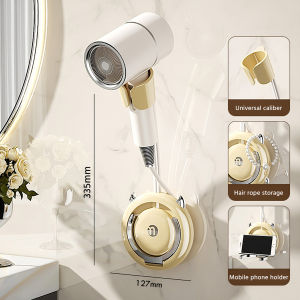 1pc Universal Adjustable Hands-Free Hair Dryer Holder - 360° Rotating Wall Mounted Storage Rack with Non-Punching Design Space-Saving Bathroom Accessories for Easy Organization