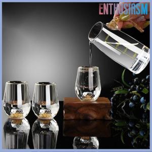 【Enthusiasm】🌟🌟【Hot Sale】🎈 แก้วคริสตัลหรูหราแก้ววอดก้าแก้วบาร์เหล้า shochu ด้านล่างคู่แก้วฟอยล์สีทองแก้วชาของขวัญชั้นสูงเหล้าแข็ง