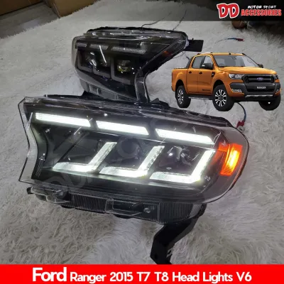 ไฟหน้าแต่ง ไฟหน้า Ranger 2015 2016 2018 2019 2020 2021 T7 T8 ลาย V6 3 Barไฟเลี้ยววิ่ง