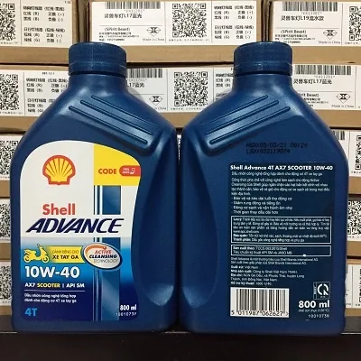 Nhớt xe ga Shell Advance AX7 Scooter 10W40 0.8L MB SN semi synthetic bán tổng hợp