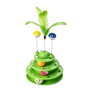 YEAHAP Multi Layer Cat Track Ball Toy Rotating Ball Anti Slip Base Interactive Cat Toy Flexibility Top Feather Feather Teaser Kitten Entertainment