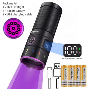 AloneFire SV140 200W 10x LED 365nm UV Flashlight High Power Blacklight Torch USB Rechargeable Pet Urine Stain Scorpion Money Fluorescent Light