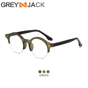 Grey Jack Kacamata Antiradiasi Blueray Model Bulat Retro Half Rim TR+Acetate Bisa Minus 8620