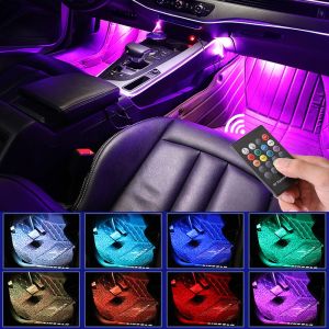 4PCS RGB 9LED/12LED Strips Car Interior Atmosphere Decorative Foot Lamp Door Side Remote Control Sound Sensor Control