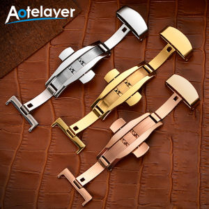 Aotelayer 316 Stainless Steel Solid Double Push Button Fold Watch Buckle 12 14 16 18 20 22mm Durable Butterfly Deployment Clasp Watch Band