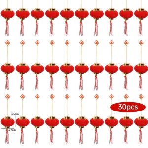 \ud83d\udd2520/30pcs Mini Chinese New Year Flocked Cloth Red Lanterns Hanging Small Palace Lanterns with Tassels New Year Festival Home Party Decoration