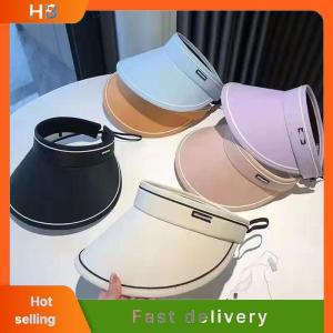 HB New Women Roll Up Sun Visor Wide Brim Hat Summer Foldable Packable UV Protection Empty Top Ponytail Cap For Beach Travel Bonnet