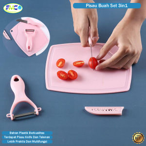 Pisau Set 3 in 1 Talenan Knife Pengupas Alat Pemotong Multifungsi Sayuran Buah Buahan