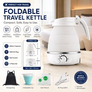SHANBEN Compact Foldable Travel Kettle 600ml 4in1 Kit Portable Water Heater for Hotel Stay Camping Road Trip