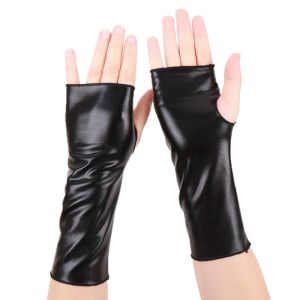 LIWU 1 Pair Bề bóng loáng Găng tay không ngón Phong cách Punk Găng tay bảo hộ Da giả Găng tay da sơn mài Trang phục hóa trang Halloween