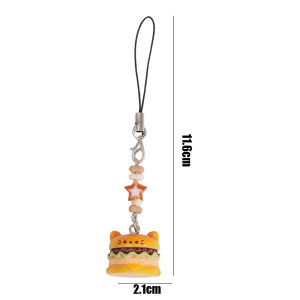 2Pcs Cute Dog Cat Hamburger Chain for Girls Charm Cartoon Keychain Pendant Kawaii Hanging Rope for Bag Phone Gfits Accessories