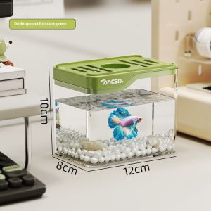 KS ตู้ปลาพลาสติกใสพร้อมไฟ LED-ภูมิทัศน์เชิงนิเวศสร้างสรรค์สำหรับปลาเต่าบ้านและตกแต่งตั้งโต๊ะสำนักงาน