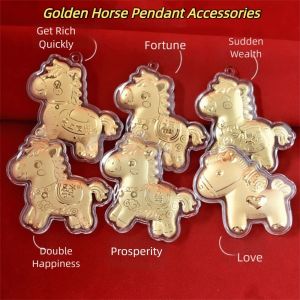 SOLOMONWF Year of Horse Golden Horse Accessories Creative Mascot Dolls Gold Pony Keychain Accessories Good Luck Kawaii Horse DIY Pendant Accessories Keyring