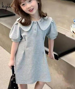 KYII Kids Girls Summer Round-neck Dress Casual Loose Dress kyii0028