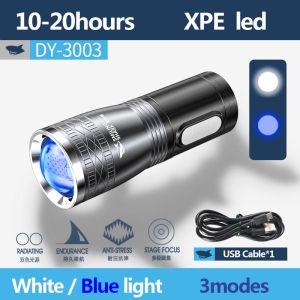 SmilingShark DY3003 Multifunciton led Flashlight for Fishing 1500lm Torch light Yellow Blue Purple light Zoomable USB Rechargeable for Nautical fishing Working