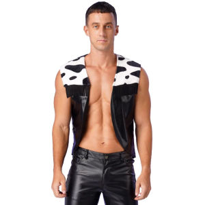 บุรุษป่าตะวันตกคอสเพลย์คาวบอยเครื่องแต่งกายฮาโลวีนแต่งตัวเสื้อผ้าสักหลาดเปิดด้านหน้าเสื้อกั๊กเสื้อแจ็คเก็ตกับผ้าพันคอหมวกชุดพลู