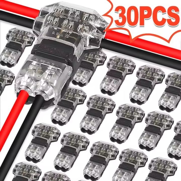 30-Pack Low Voltage Wire Connectors – 2-Pin & 3-Pin LED Strip Connectors, Plug-In Quick Splice For 22-18 AWG Solid/Stranded Wire – For Home, Auto, And Speaker Wiring