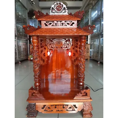 Bàn thờ Thần Tài Ông Địa gỗ Chàm Mái chùa bàn thờ mái nhà gỗ chàm bàn thờ ông địa thần tài