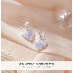 SINLISH Crystal Heart shape Earrings Blue Gradient with Premium Zircon Korean Trendy Jewelry (one pair)