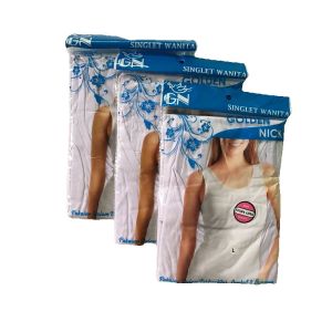 Grosir 6 Pcs Tanktop Wanita Golden Nick At48 Bahan Katun | Pakaian Dalam Perempuan Putih Polos
