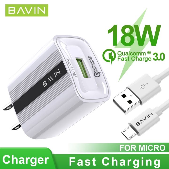 Bavin 18w Fast Charger PC315 Qualcomm USB Wall Charger For Android  Micro Type-C iphoe