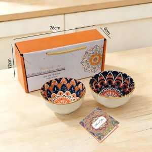Bohemian Style Ceramic Handicraft Bowl Set Birthday Christmas Wedding Gift Box Set Principal Sponsor