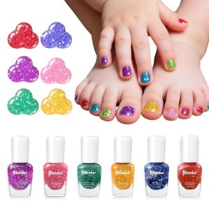 Non-Toxic Kids Set Glitter Quick Dry Fingernail Polish for Toddler Water-Based Peelable for Kids 6 Color Rainbow for Halloween and DIY Gift Kid Ages 3+