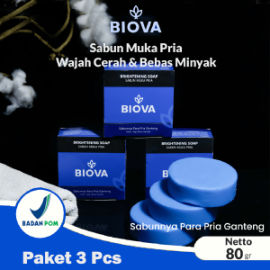 Biova Brightening Soap Paket 3 Pcs | Sabun Cuci Muka Pria Untuk Kulit Cerah Bebas Minyak & Jerawat BPOM