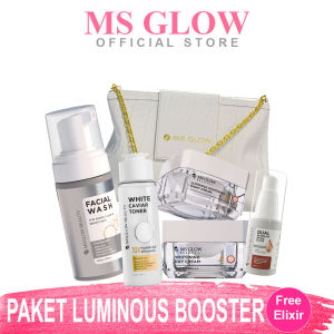 MS GLOW PAKET WAJAH BOOSTER WHITENING ACNE LUMINOUS ULTIMATE DNA FREE SERUM ELIXIR