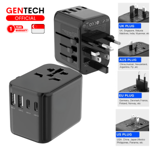 (SG) 🚀🌎 GenTech 65W Universal Travel Adapter USB Type C A Ports | For EU UK AU US CN Japan Plug | International Adaptor Wall Charger Plug Voltage Converter Multi Power