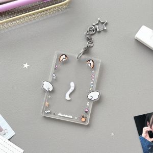 TUS Cartoon Korean Photocard Holder with Keychain Animals Ears Acrylic Transparent Card Bag Multifunctional Wing Photo Photocard Frame Student Friends