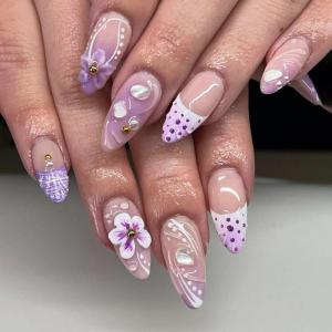 24Pcs Hạnh Nhân Móng Giả Báo Chí Trên Móng Tay móng giả móng tay giả Keo Trên Móng Tay Hoa Thiết Kế móng tay pháp Lời Khuyên Quà Tặng