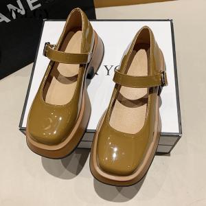 IELGY womens all-match small leather shoes with square toe thick bottom retro height-increasing loafers