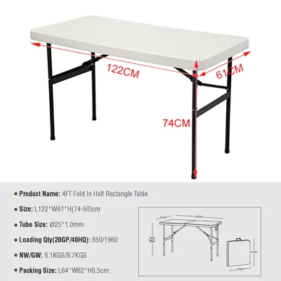 4 FT/6 FT Heavy Duty Fold-in-Half Folding Table 122CM/180CM White Steel Portable with Auto-Locking & Carry Handle for Indoor Outdoor Use Long Table Portable