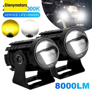 Dual Color Motorcycle LED Work Light 8000LM Hi-Lo Beam 20W Yellow White for Improved Road Visibility