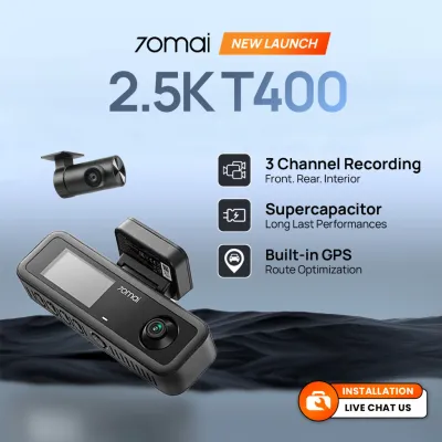 DACD 70mai T400 3-Channel Dashcam 2.5K | Built-in GPS | Infrared Night Vision | Supercapacitor | E-hailing Grab