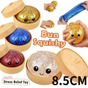 Glitter Dumpling Squishy with Box Dumplings Sensory Steamer Soft TPR Dough Ball for Decompression Fidget Toy Stress Relief Gift