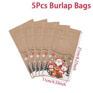 XIJIBAN 5PCS Chất liệu vải bố. Túi đựng dao dĩa bằng vải bố Bộ đồ ăn Thiết kế bỏ túi Túi đựng muỗng nĩa Phong cách mộc mạc Phong cách mộc mạc Túi đựng dao dĩa Giáng sinh Trang trí Giáng sinh